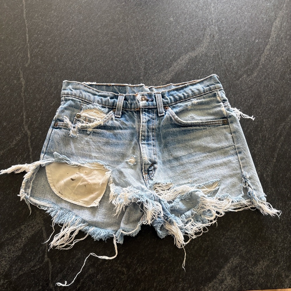 Vintage blank tab distressed denim shorts